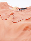 Women Peach Embroidered Collar Pleated Organza Dress