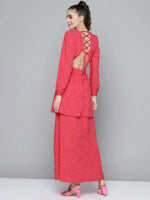 Women Fuchsia Floral V-Neck Layered Maxi Dress