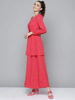 Women Fuchsia Floral V-Neck Layered Maxi Dress