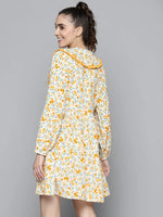 Women Off White Floral Big Collar Dress