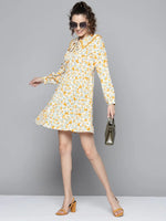 Women Off White Floral Big Collar Dress