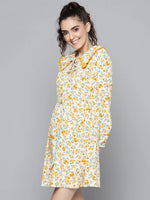 Women Off White Floral Big Collar Dress