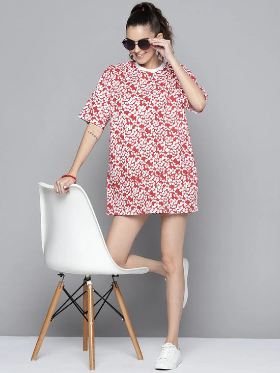 Women White Floral T-Shirt Dress