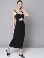 Women Black Waist Cut Out Bodycon Dress