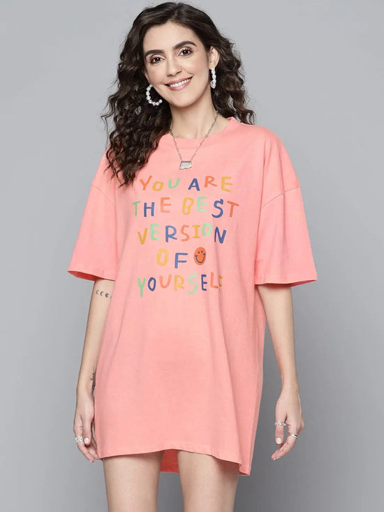 Women Pink BEST VERSION OF YOURSELF T-Shirt Dress