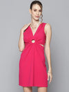 Women Fuchsia Sleeveless Ring Bodycon Dress