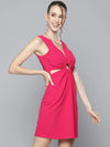 Women Fuchsia Sleeveless Ring Bodycon Dress