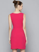 Women Fuchsia Sleeveless Ring Bodycon Dress