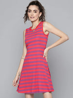 Women Fuchsia & Purple Rib A-Line Dress