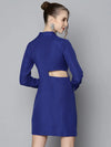 Women Royal Blue Side Cut-Out Shirt Dress