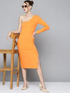 Women Orange One Shoulder Bodycon Dress