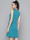 Women Green & Blue Rib A-Line Dress