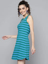 Women Green & Blue Rib A-Line Dress