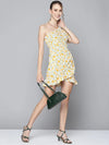 Women Off White Floral One Shoulder Frill Short Dress