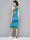 Women Green & Blue Rib Box Back Bodycon Dress