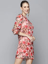 Women Pink Floral Organza Collar Neck Shirt Dress