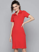 Women Red Polo Neck Bodycon Dress