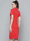 Women Red Polo Neck Bodycon Dress