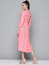 Women Pink and White Polka Dot Round Neck Pleated Dress