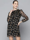 Women Black Beetle Print Collar Neck Shirt Dress