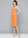 Women Orange Back Cut-Out Bodycon Dress