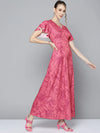 Women Pink Floral Back Cut Out Maxi Dress