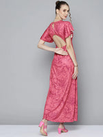 Women Pink Floral Back Cut Out Maxi Dress