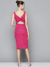 Women Fuchsia & Purple Rib Back Cut Out Bodycon Dress