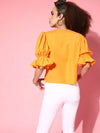 Women Orange Embroidered Front Open Broad Collar Top