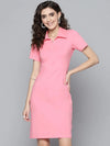 Women Pink Polo Neck Bodycon Dress