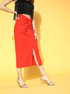 Women Orange Front Twisted Knot Skirt