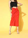 Women Orange Front Twisted Knot Skirt