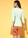 Women Mint Green V-Neck Wrap Peplum Top