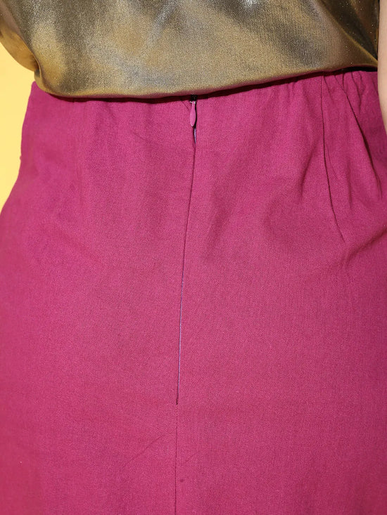 Women Fuchsia Front Twisted Knot Skirt