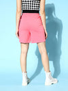 Women Pink Terry Raw Hem Baseball Shorts