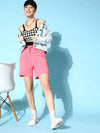 Women Pink Terry Raw Hem Baseball Shorts