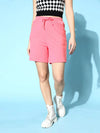 Women Pink Terry Raw Hem Baseball Shorts