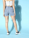 Women Ice Blue Side Distressed Denim Shorts