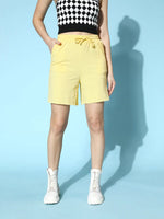 Women Yellow Terry Raw Hem Baseball Shorts