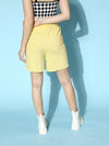 Women Yellow Terry Raw Hem Baseball Shorts