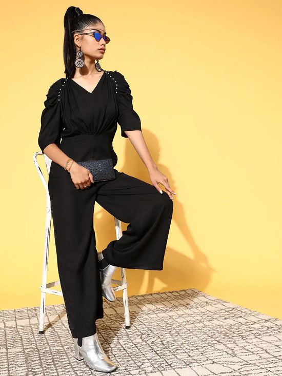 Women Solid Black Jumpsuits & Sets