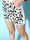 Women White Animal Print Denim Shorts