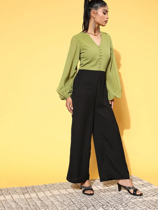 Women Solid Green Jumpsuits & Sets