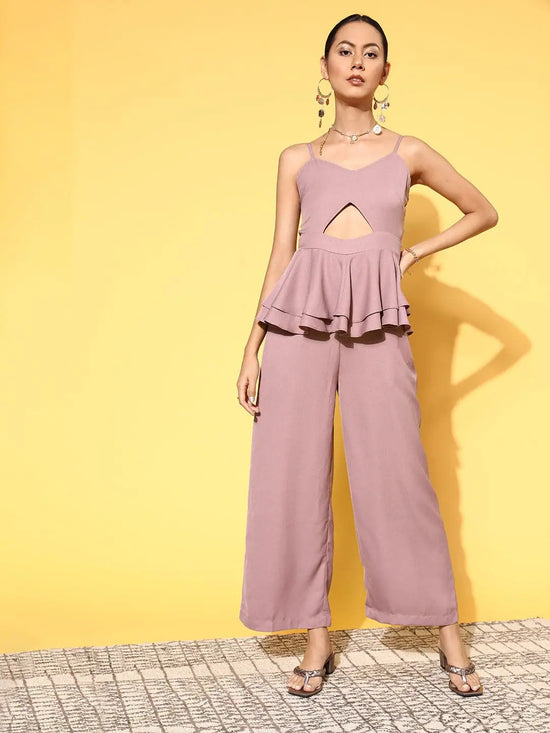 Women Solid Lavender Jumpsuits & Sets