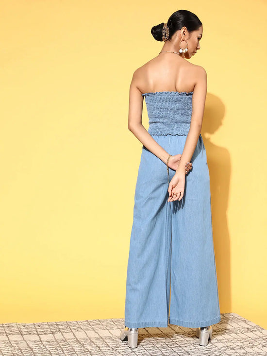 Women Solid Blue Jumpsuits & Sets