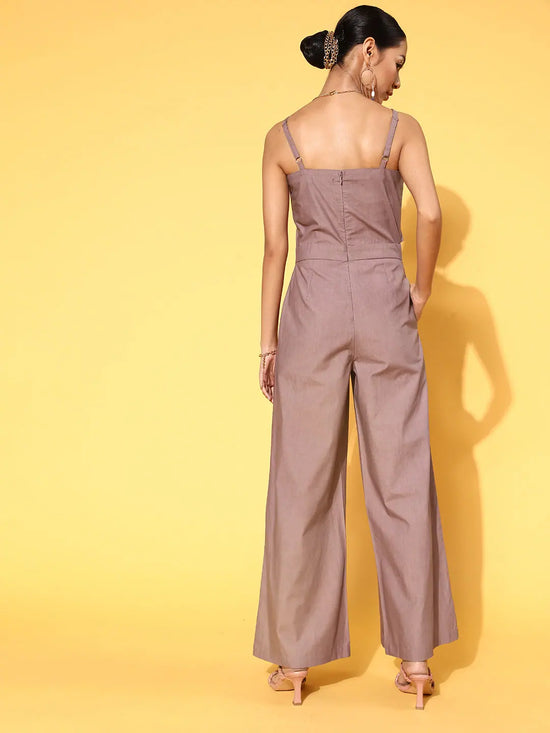 Women Solid Brown Jumpsuits & Sets