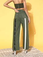 Women Olive Stripe Print Jeans