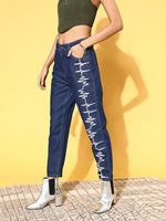 Women Blue Heart-Beat Print Jeans