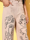 Women Nude Line-Art Print Straight Jeans