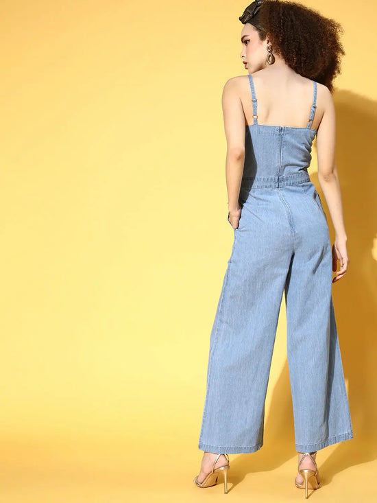 Women Solid Blue Jumpsuits & Sets